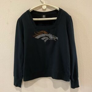 Vintage NFL Denver Broncos Sweatshirt Square Neckline Blingy Black Women's XL